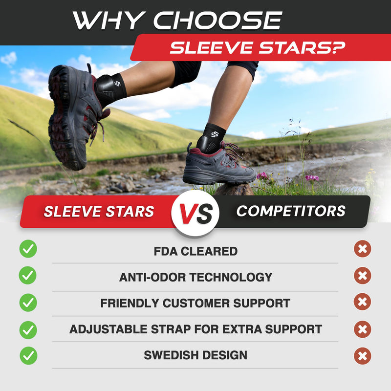 Sleeve Stars Ankle Support for Ligament Damage & Sprained Ankle, Plantar Fasciitis Support & Heel Achilles Tendonitis Pain Relief, Ankle Brace for Women & Men w/Compression Strap (Single/Black) One Size Black 1 - BeesActive Australia