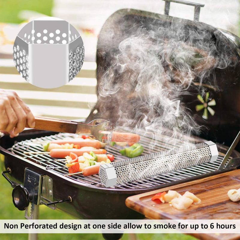 [AUSTRALIA] - NEARPOW Pellet Smoker Tube, 6 Hours of Billowing Smoke, 2 Caps and Non-perforated at One Side, Portable Cold Hot Smoking Tube, 12'' Wood Pellet Barbecue Tube Smoker Hexagonal for Any Grill or Smoker 
