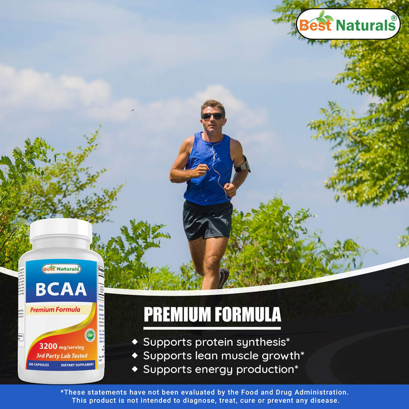 Best Naturals BCAA Branch Chain Amino Acid, 3200mg per serving, 200 Capsules - Pharmaceutical Grade - 100% Pure Instantized Formula | Pre/Post Workout Bodybuilding Supplement | Boost Muscle Growth - BeesActive Australia
