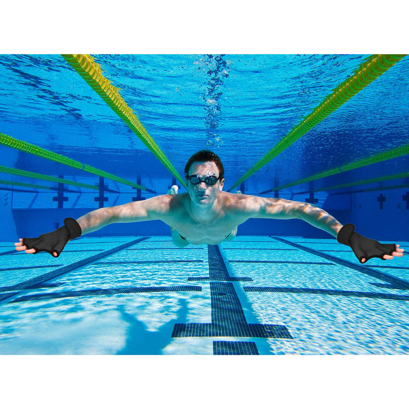 2 Pairs Swimming Gloves Aqua Fit Swim Training Gloves Neoprene Gloves Webbed Fitness Water Resistance Training Gloves for Swimming Diving with Wrist Strap (Black, Large) - BeesActive Australia