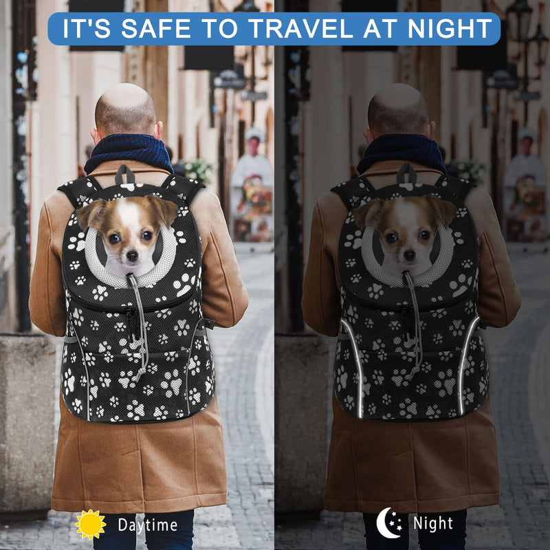Dog Backpack Carrier for Small Dogs Cats Rabbits Cute Mesh Paws Puppy Front Carrier Backpack Breathable Head Out Design with Reflective Safe Pet Carrier Backpack for Travel Outdoor Hiking Medium - BeesActive Australia