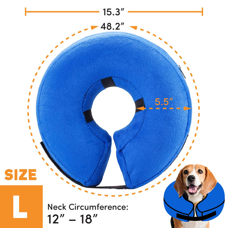 BENCMATE Protective Inflatable Collar for Dogs and Cats - Soft Pet Recovery Collar Does Not Block Vision E-Collar [Neck:12"-18"] Large Blue - BeesActive Australia