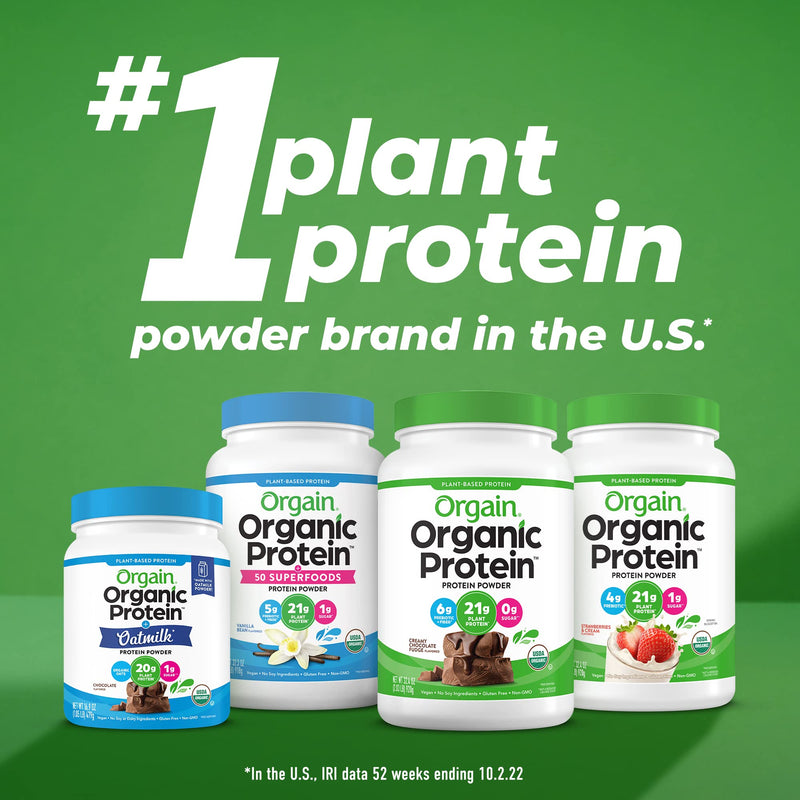 Orgain Organic Vegan Protein Powder Travel Pack, Creamy Chocolate Fudge - 21g of Plant Based Protein, 6g of Fiber, No Dairy, Gluten, Soy or Added Sugar, Non-GMO, 10 Count 10 Count Travel Pack Chocolate - BeesActive Australia