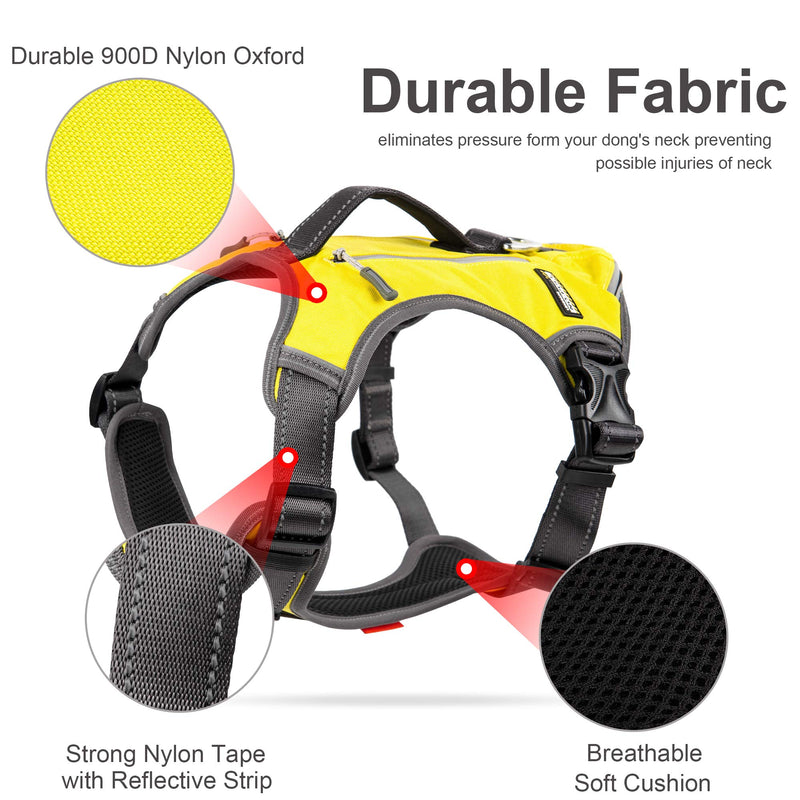 Fida Dog Harness Heavy Duty Dog Pack Hound Dog Saddle Bag Backpack for Travel Camping Hiking Small Medium & Large Dog with 2 Hidden Side Pockets Small (Neck:14"-18";Chest:20"-22.5") Yellow - BeesActive Australia