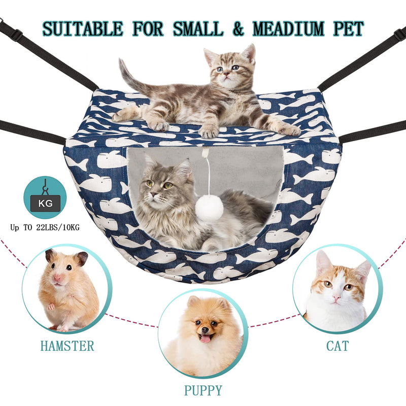 JSPYFITS Cat Cage Hammock,Double Layer Hanging Adjustable Soft Pet Bed Suitable for Kitten Ferret Puppy Rabbit or Small Pet, Hanging Bed for Pets, 2 Level Indoor Bed for Spring/Summer/Winter Blue Whale - BeesActive Australia