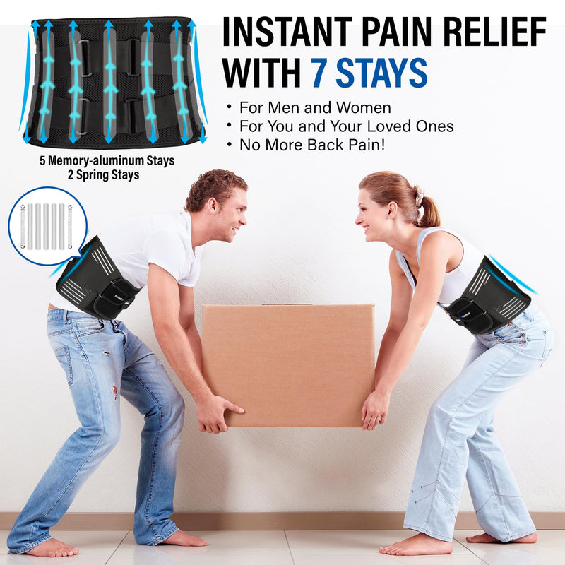 Back Brace for Women and Men, Lower Back Pain Relief, Lower Back Support Belt for Women and Men, Sciatica Pain Relief, Lower Back Brace with 7 Stays and Dual Adjustable Straps, Breathable Waist Lumbar Support Brace, Fajas Para Hombres(L/XL, Waist 100-1... - BeesActive Australia