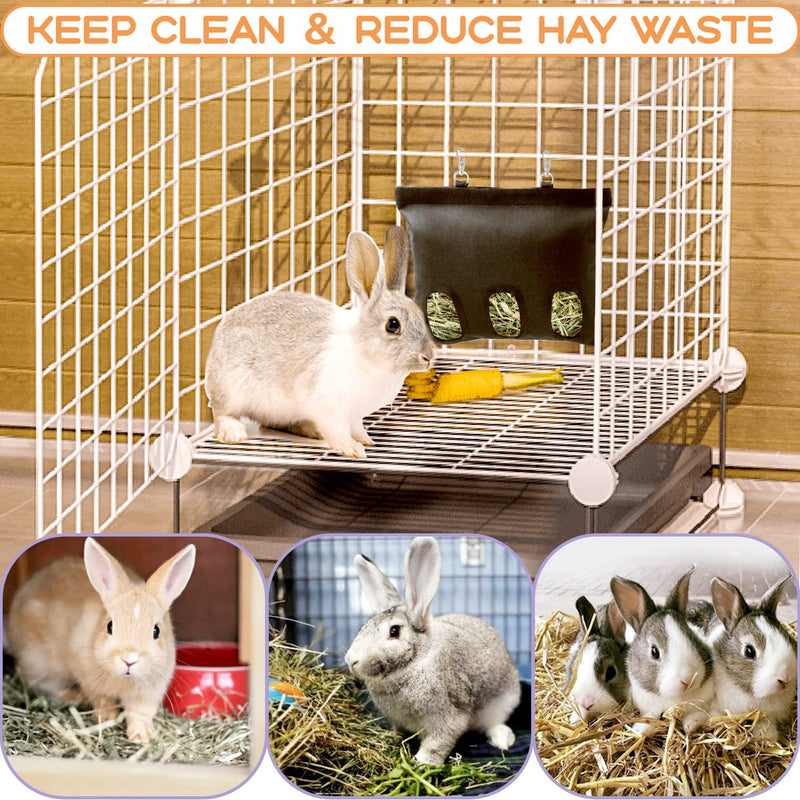Rabbit Hay Feeder, Bunny Hay Bag for Rabbits, 3 Holes Large Capacity 600D Oxford Cloth Fabric Hanging Hay Feeder Bag for Small Animal M-11"x13.8" Black - BeesActive Australia
