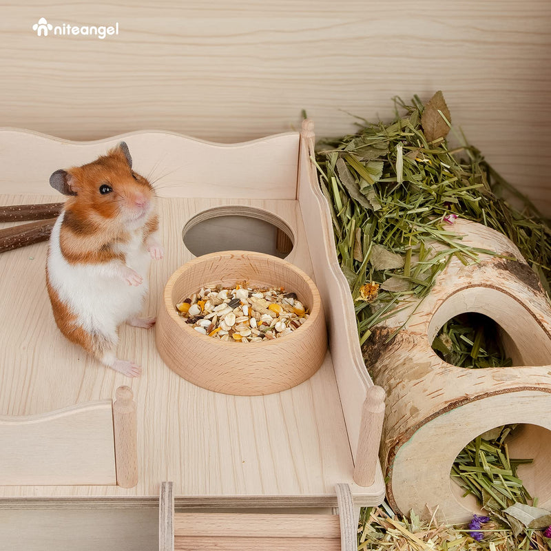 Niteangel Wooden Hamster Feeding Bowl - Small Animal Food Dish for Dwarf Syrian Hamsters Gerbils Mice Degus or Other Similar-Sized Small Pets Hammy Pattern For Syrian - BeesActive Australia