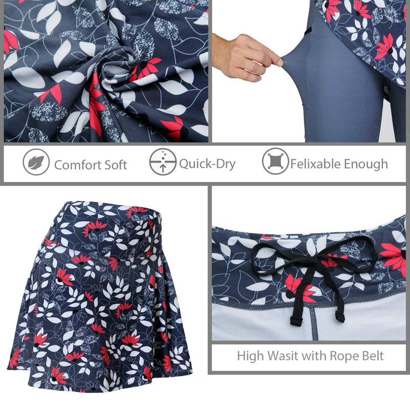 Xioker Women Skorts Skirts for Tennis Clothing,Golf Skorts with Pockets&Running Tennis Skirts for Women Flower Printed Skirts Large - BeesActive Australia