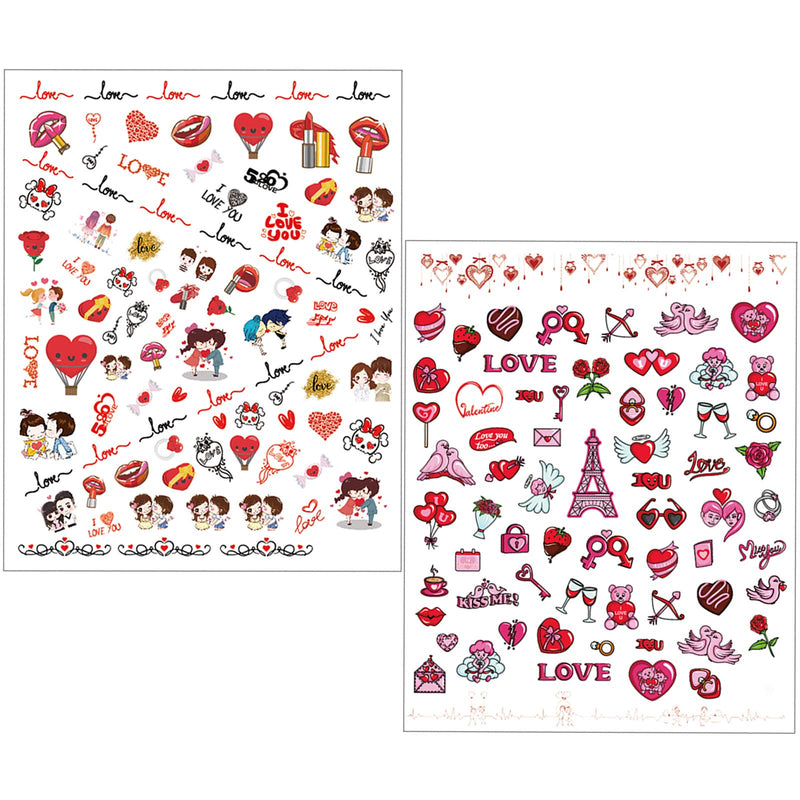 3D Valentine's Day Nail Art Stickers 7 Sheets Valentines Nail Art Accessories Decals Self-adhesive Sexy Lips Heart Love Cupid Designs Sticker for Women Girls Cool Nail Arts DIY Decorations - BeesActive Australia