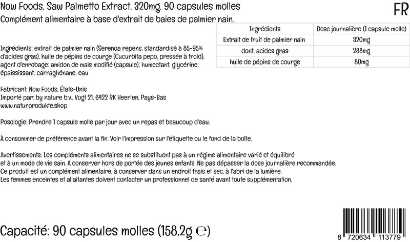 Now Foods, Saw Palmetto Extract, 320mg, with Pumpkin Seed Oil, 90 Vegan Capsules, Lab-Tested, Soy Free, Gluten Free, Non-GMO - BeesActive Australia