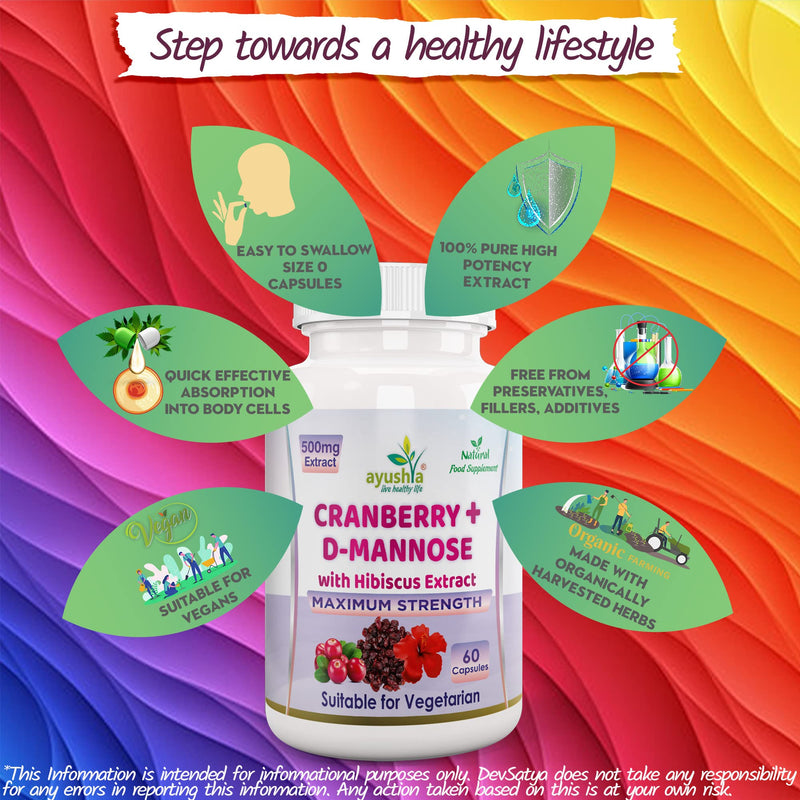 Ayushya Cranberry D-Mannose with Hibiscus Extract Capsules UTI Bladder Support Cystitis,Natural,60 Capsules (Pack of 1) - BeesActive Australia
