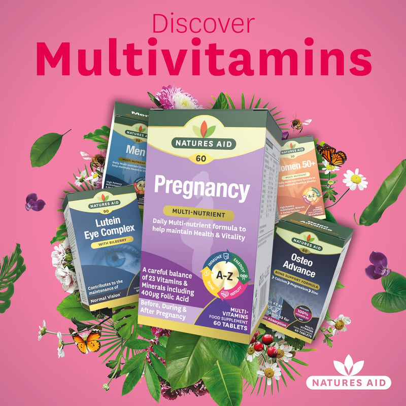 Natures Aid Pregnancy Multi-Vitamins and Minerals Tablets (23 Essential Vitamins and Minerals, 60 Tablets, Before, During and After Pregnancy, Vegan Society Approved, Made in the UK) - BeesActive Australia