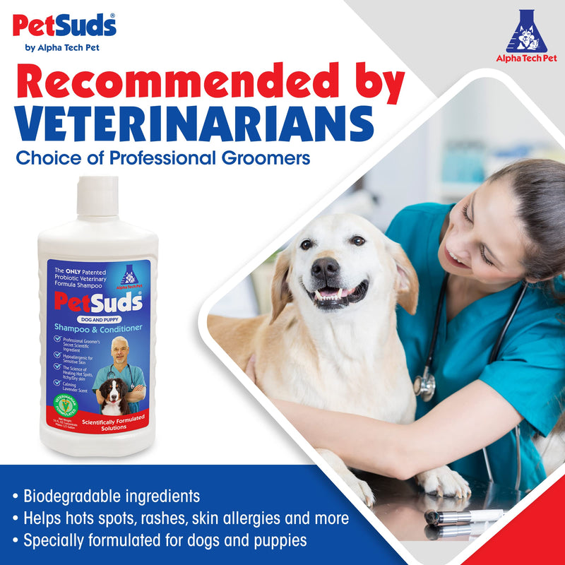 PETSUDS Dog Shampoo, Puppy Shampoo, Dog Conditioner, Sulfate Free Shampoo, Hypoallergenic Dog Shampoo, Sensitive Skin Dog Shampoo, 4 to 1 Concentrate, Lavender Scent, 16 oz. Bottle - BeesActive Australia