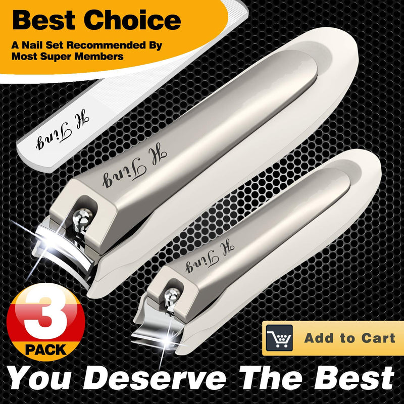 Nail Clipper, No Splash Fingernail Toenail Clippers Nail Cutter Set, 3pcs Professional Nail Clippers with Catcher, Good Gift Trimmer for Women and Men by HTING - BeesActive Australia