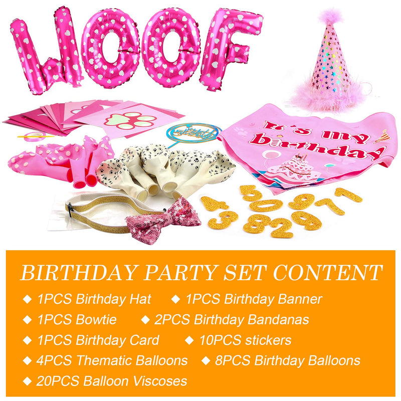 Dog Birthday Party Supplies - Dog Girl Birthday Bandanas Set with Dog Birthday Hat, Scarf, Birthday Banner, Balloons and Bowtie. Puppy Dog Pals Birthday Party Decorations.… A-pink - BeesActive Australia