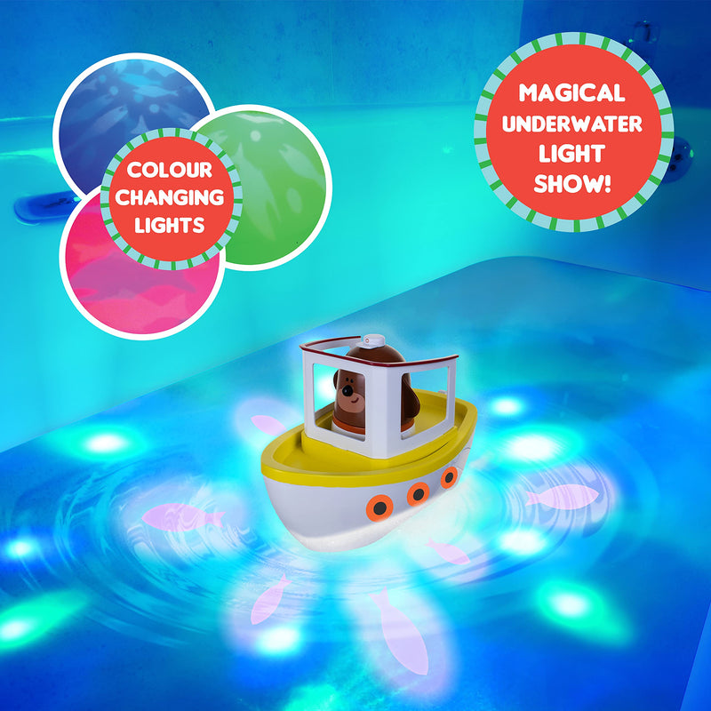 Hey Duggee Lightshow River Boat Underwater Light Show Bath Toy Boat, Floats, Projects Lights Under Water, Squirrel Club, CBeebies, Age 3 Years Plus - BeesActive Australia