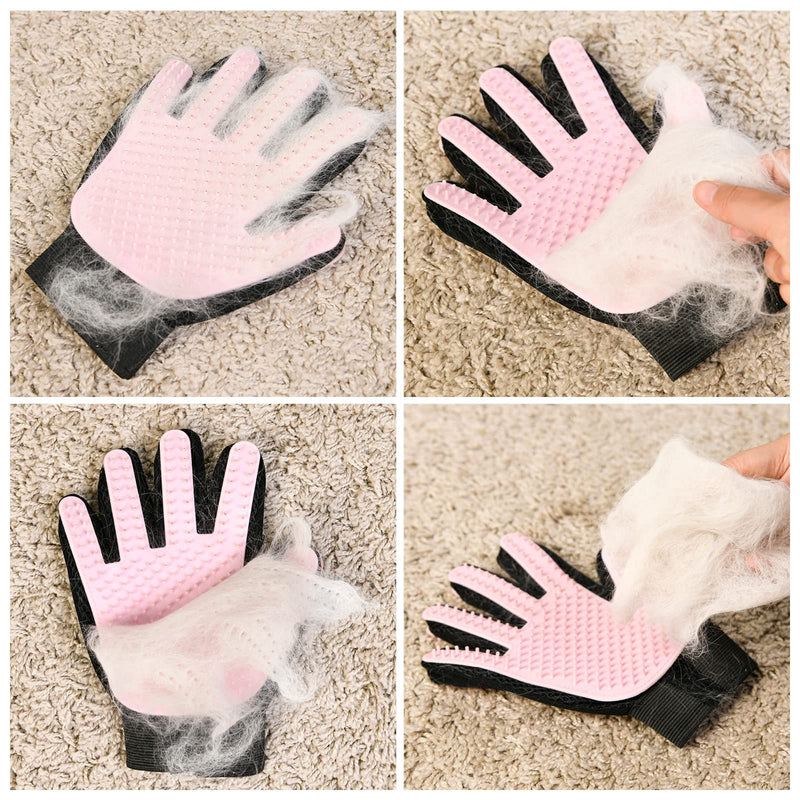 miaow Pet Grooming Glove,Five Fingers with 259 Silicone Needles,Effective in Removing Pet Floating Hair, Glove Size fits All,Double-Side Pet Grooming Design, can be Worn on Both Hands-1 Piece, Pink - BeesActive Australia