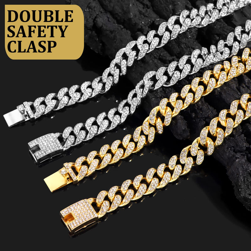 Cuban Link Dog Collar Gold Silver Color Metal Dog Chain Collar Cuban Diamond Chain Pet Collars for Dogs Cats Jewelry 8/10/14/16/18/20/24/28 Inch 10inch - BeesActive Australia