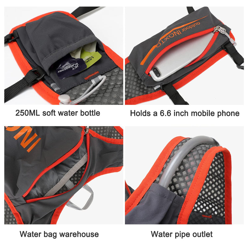 INOXTO Running Hydration Vest Backpack,Lightweight Water Running Vest with 1.5L Water Bladder Bag Daypack for Hiking Trail Running Cycling Race Marathon for Women Men Kids Gray orange - BeesActive Australia