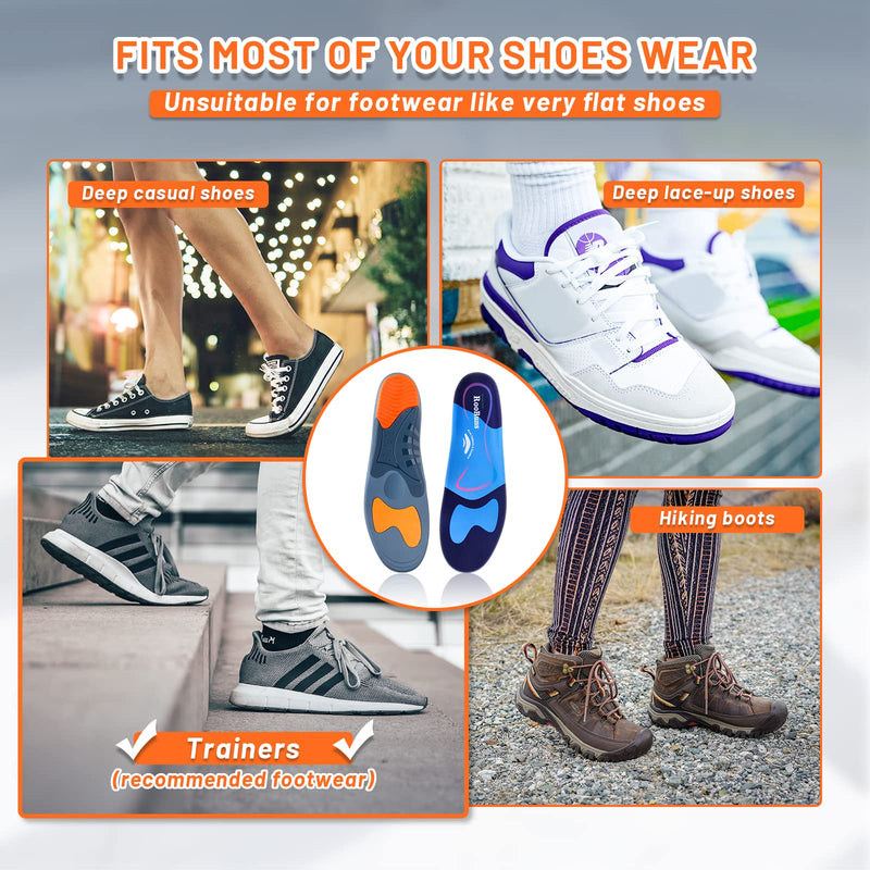 RooRuns Heavy Duty Arch Support Plantar Fasciitis Insoles for Men and Women, Orthotic Inserts Shoe Insoles for Flat Feet, Heel Spurs, High Arches, OverPronation, Metatarsalgia, Foot Pain Relief, L UK 9.5-11 (30cm) - BeesActive Australia