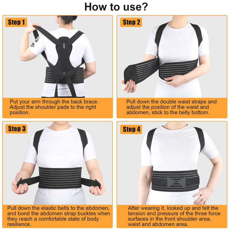 Aollop Posture Corrector Men Back Brace Back Support with Breathable Adjustable Elastic Bands Support Bars Posture Improve Back Pain Association Lower Lumbar Relief Waist 27'- 51', Gift for Women Black - BeesActive Australia