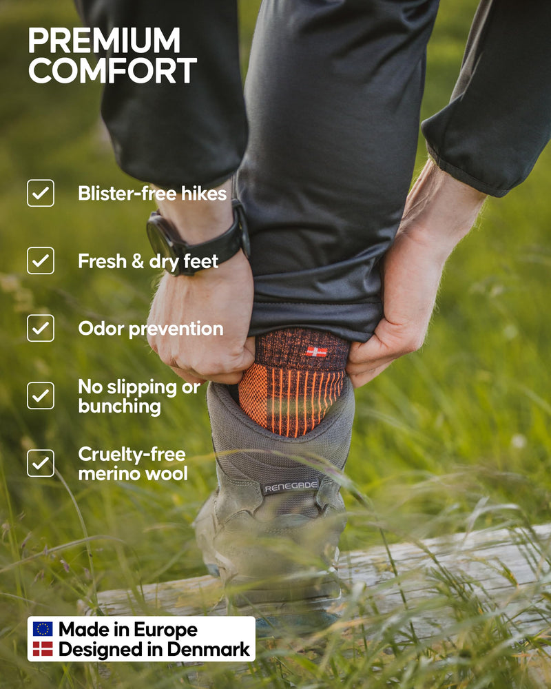 DANISH ENDURANCE Merino Wool Light Hiking Socks 1-Pack for Men, Women & Kids, Trekking, Made in EU, Short-Crew, Breathable 6.5-8.5 Yellow/Flint Grey - BeesActive Australia