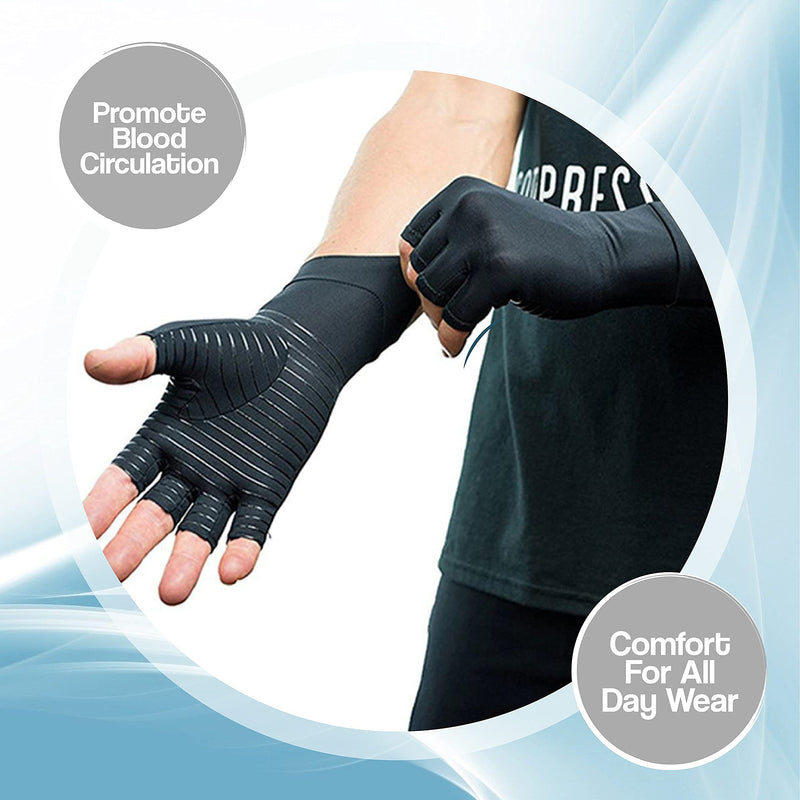 Hotcakes Copper Compression Gloves Therapy - Copper Infused Arthritis Gloves For Women And Men Offers Hand Support For Carpal Tunnel, Raynauds and Provide Arthritis Pain Relief For Hand[1 Pair ] M Fingerless - BeesActive Australia