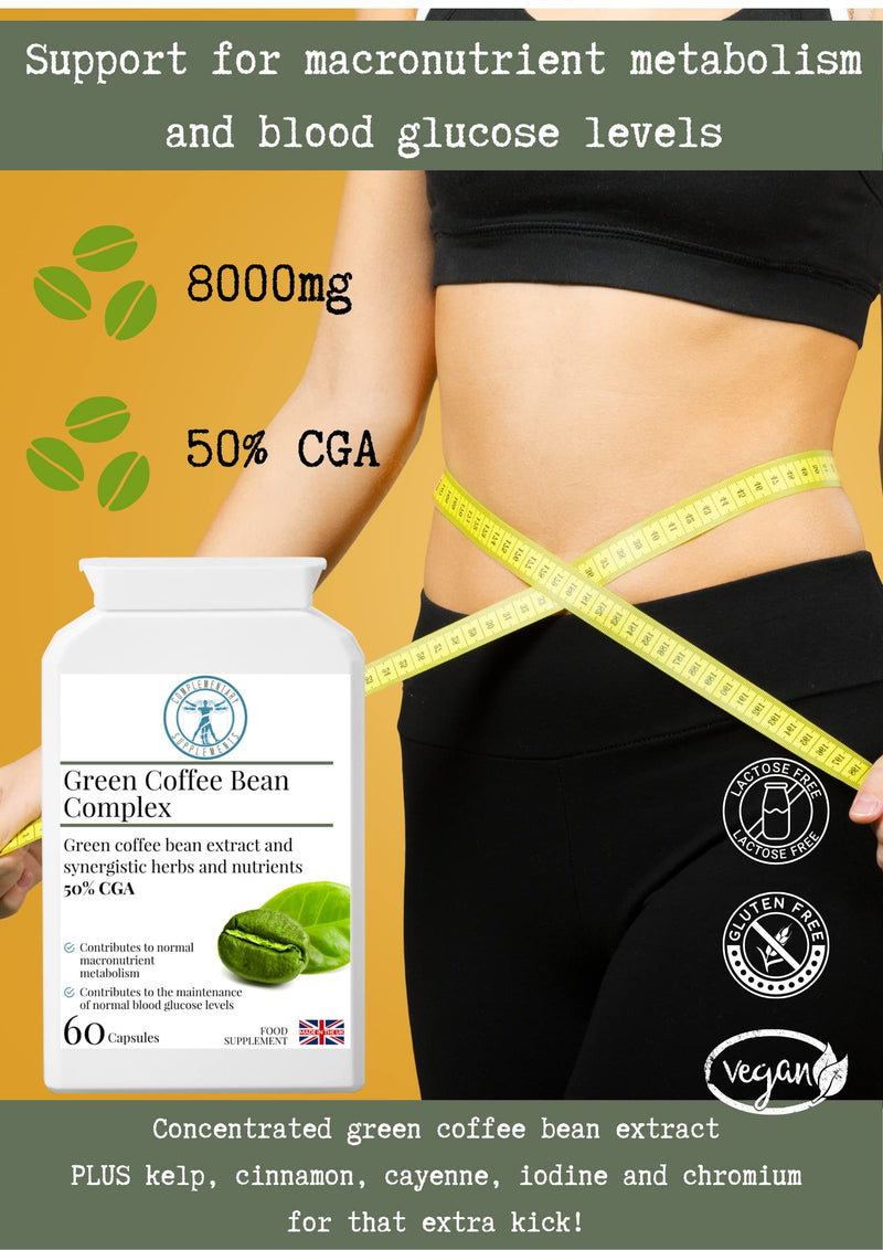 Complementary Supplements - Green Coffee Bean Complex – Metabolism & Weight Loss Support - MAX Strength 8000mg 50% Chlorogenic Acid CGA, Chromium Picolinate - 60 Capsules - BeesActive Australia