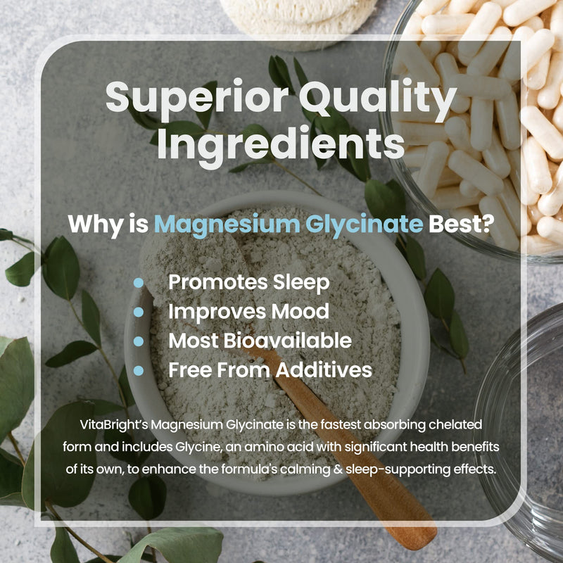 Magnesium Glycinate (Bisglycinate) - 1500mg High Strength - 180 Capsules (3 Month Supply) - Vegan Premium Magnesium Capsules - Providing 300mg Elemental Magnesium Supplement - Made in UK by VitaBright - BeesActive Australia