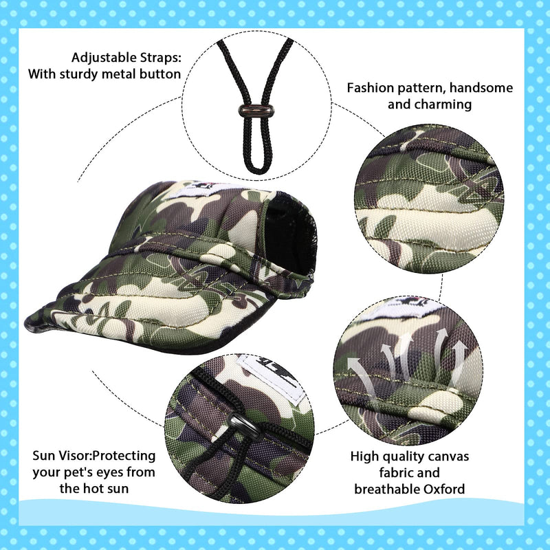 2 Pack Baseball Pet Cap 4.3 Inch Diameter Dog Hat Visor Sunbonnet Outfit with Ear Holes and Adjustable Chin Strap Dog Goggles Dog Eyewear with Adjustable Strap for Puppy Doggy Blue Camouflage - BeesActive Australia