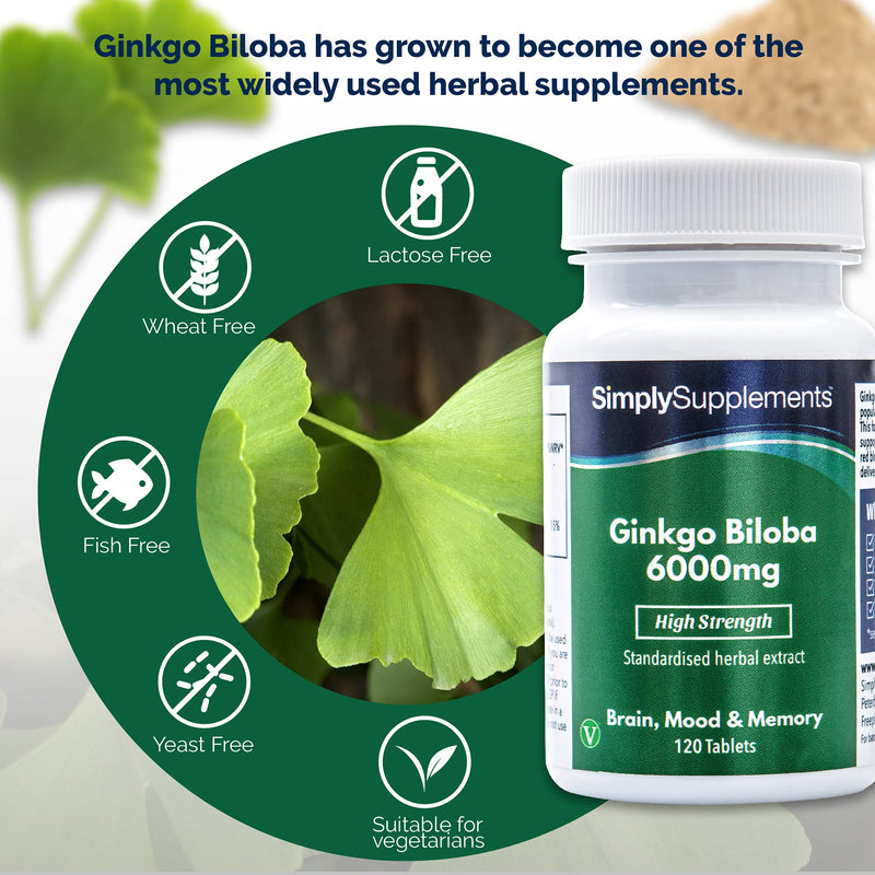 Ginkgo Biloba 6000mg | 120 Tablets | Vegan & Vegetarian Friendly | Manufactured in The UK - BeesActive Australia
