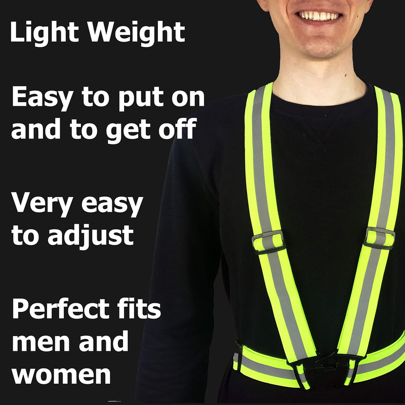 HiVisible Reflective Vest with Reflective Bands - Reflective Running Gear for Men and Women for Night Running, Biking, Walking. Reflective Running Vest, Safety Straps, Reflector Strips 2 x Green Vests - BeesActive Australia