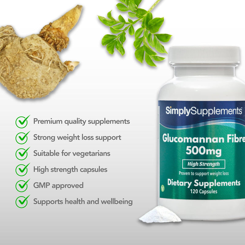 Glucomannan Capsules 500mg | Popular Appetite Suppressant Supplement for Weight Loss | Vegan & Vegetarian Friendly | 120 Capsules | Vegetarian Safe | Manufactured in The UK - BeesActive Australia