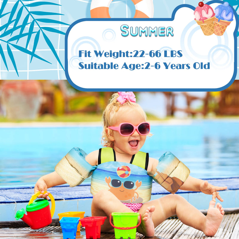 Elejolie Kid Swim Vest for Child Learn Swiming Training,Infant Safety Swim Aid Jacket for Toddler 2 3 4 5 6 Years Old ,Arm Wings for Baby 22-66lbs B-Crab - BeesActive Australia
