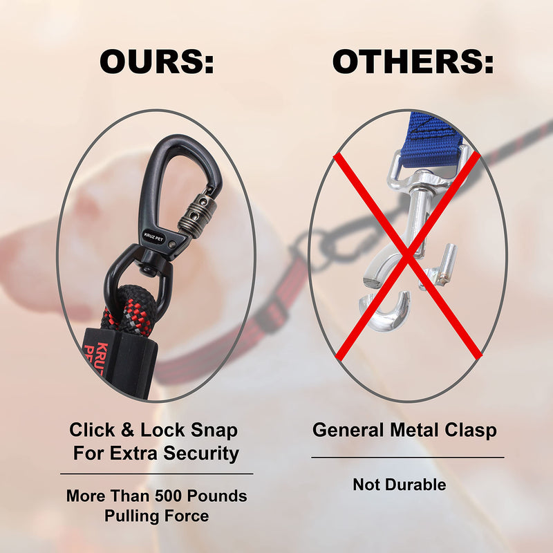 Kruz Reflective Dog Leash -KZROPE5048/5060 - Soft Silicone Grip with Click & Lock Snap - Walking, Running and Pet Training - Heavy-Duty, Durable Rope - Security, Safety, Control, and Comfort 1/2" x 5 FT Black - BeesActive Australia