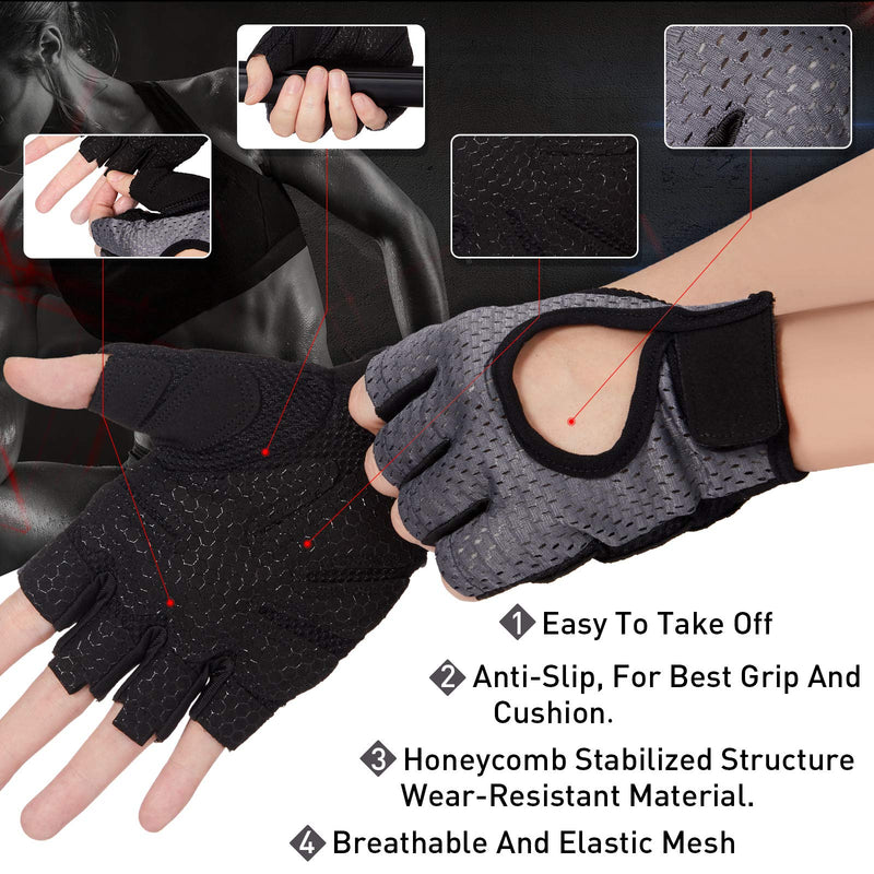 2 Pairs Workout Gloves Women Adjustable Weight Lifting Gloves Gym Exercise Workout Gloves Breathable Training Gloves for Men and Women Fitness, Biking, Pull up, Cycling Black, Gray Large - BeesActive Australia