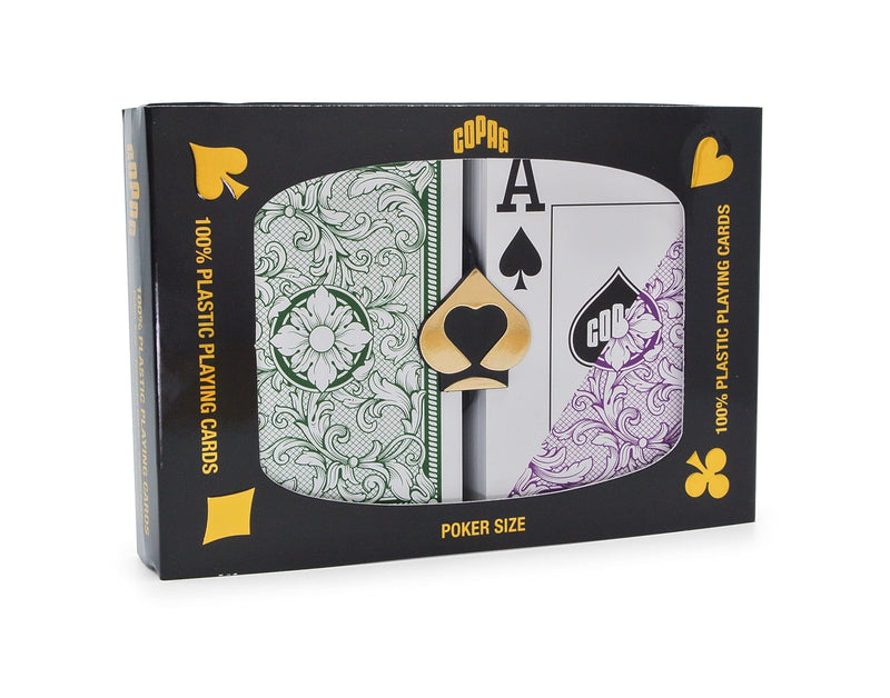 Copag Legacy Design 100% Plastic Playing Cards, Poker Size Jumbo Index Green/Purple Double Deck Set - BeesActive Australia