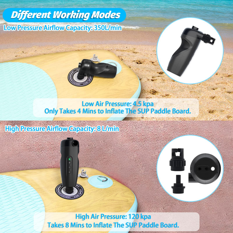 Fisca Portable 20PSI Air Pump Electric Rechargeable Sup Paddle Board Pump with 3000mAh Battery, Inflate Deflate for Air Mattress Beds, Boats, Pool Floats, Swimming Rings, Balls, Vacuum Storage Bags - BeesActive Australia
