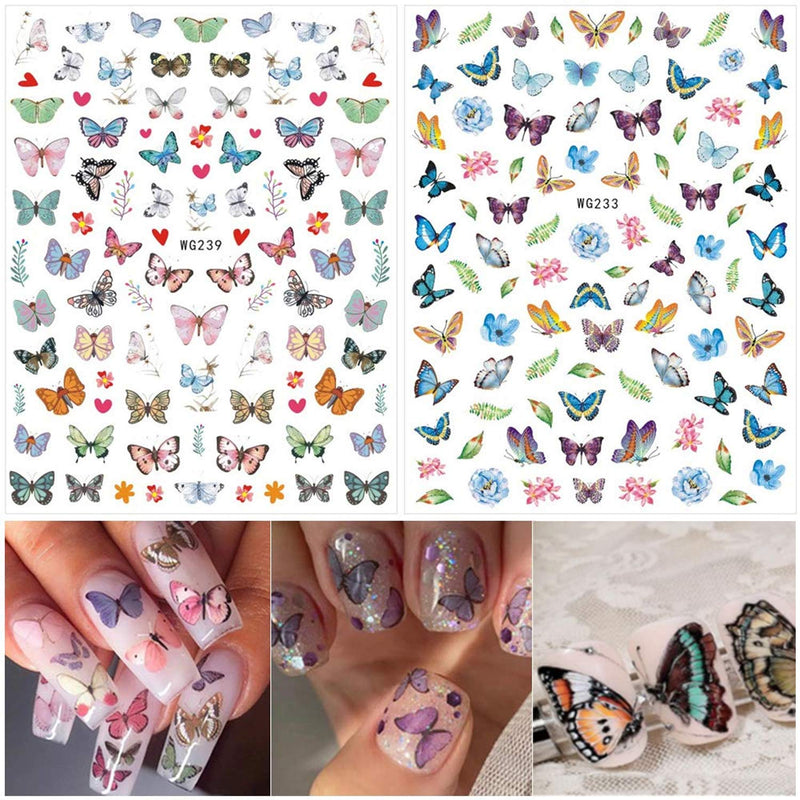 VellMix 3D Butterfly Nail Art Stickers Flower Butterfly Nail Design Supplies Self-Adhesive Butterfly Nail Decals Acrylic Nails Accessories Butterflies Nail Art Foils Manicure Tips(8 Sheets) - BeesActive Australia