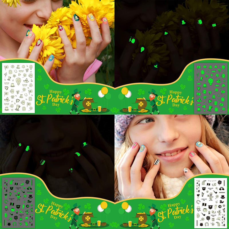 380pcs St Patricks Day Nail Stickers, Nail Art Decals Stickers Nail Decorations, Kids Nail Polish Stickers Set Nail Stickers for Girls Kids Women St Patricks Day Accessories (Glow in The Night) - BeesActive Australia