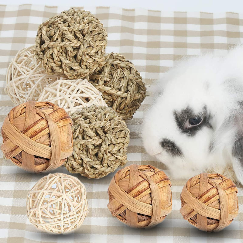 VCZONE Bunny Chew Toys, Rabbit Pet Tooth Chew Toys Organic Natural Apple Wood Grass Cake Ideal for Bunny, Chinchilla, Guinea Pigs, Hamsters Teeth Grinding (9 Pack) - BeesActive Australia