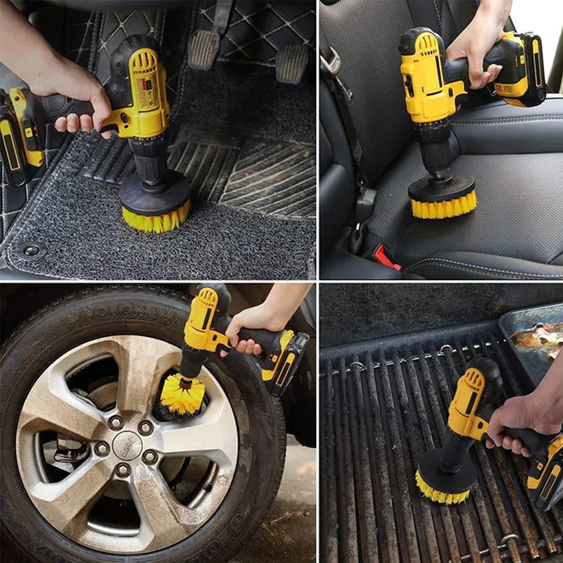 Drill Brush Attachment Set, 4pcs in Power Scrubber Brush with Drill Scrub Brush for Cleaning Showers, Tubs, Bathroom, Tile, Grout, Carpet(4 Pack) 4pcs Yellow - BeesActive Australia
