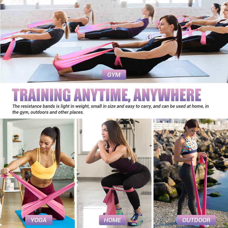 Resistance Bands for Physical Therapy Women, Extended 5.9Ft Exercise Stretch Bands for Yoga, Pilates, Rehab, Fitness and Strength Training, Elastic Workout Bands with Training Poster Purple - BeesActive Australia