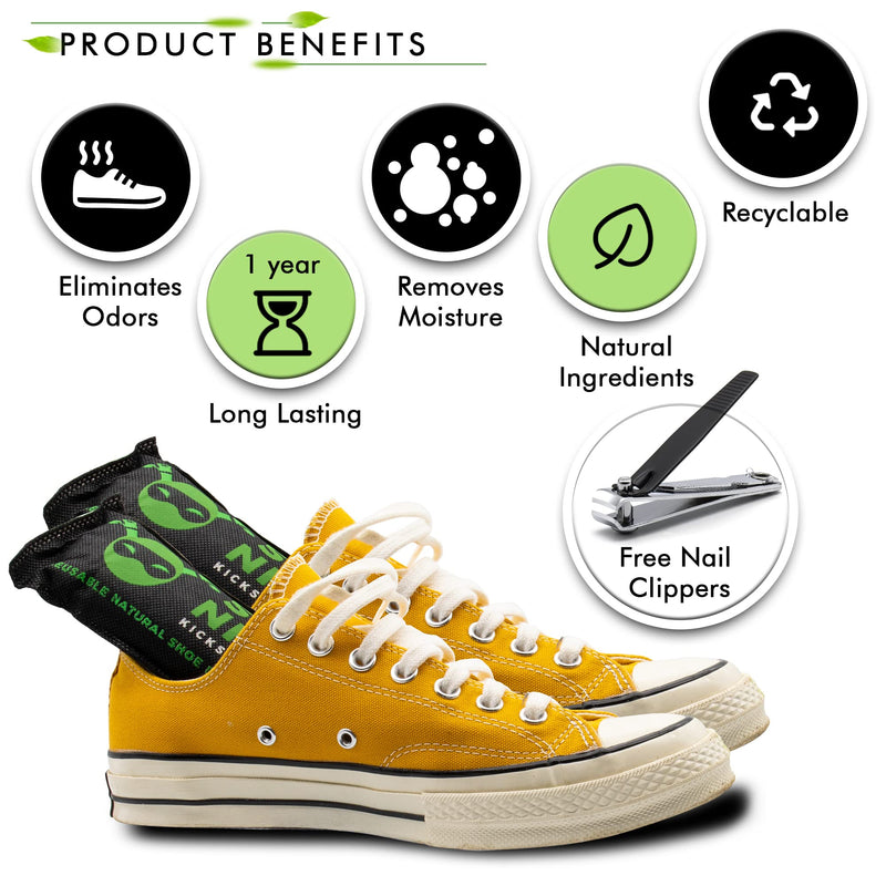 Shoe Deodorizer, Bamboo Charcoal Shoe Odour Eliminator Bags, Foot Deodorant Inserts - 2 Pack of Shoe Fresheners with Nail Clippers - BeesActive Australia