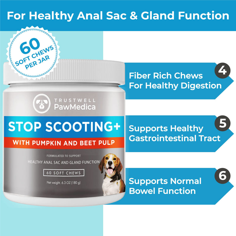 PawMedica Stop Scooting Chews for Dogs - AnalGland Dog Constipation Chews - Recommended Dog Digestive Chews - Pumpkin for Dog Anal Gland Function - Anal Gland Supplement for Dogs 60 No Scooting Chews - BeesActive Australia