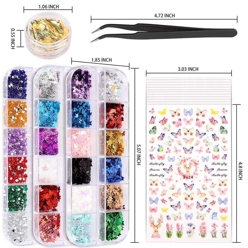 Teenitor Nail Art Decoration Set with 12 Sheets Nail Art Stickers, Nail Foil Flakes, Nail Sequins, Nail Rhinestones, Nail Tweezers, 3D Self-Adhesive Nail Stickers for Kids - BeesActive Australia