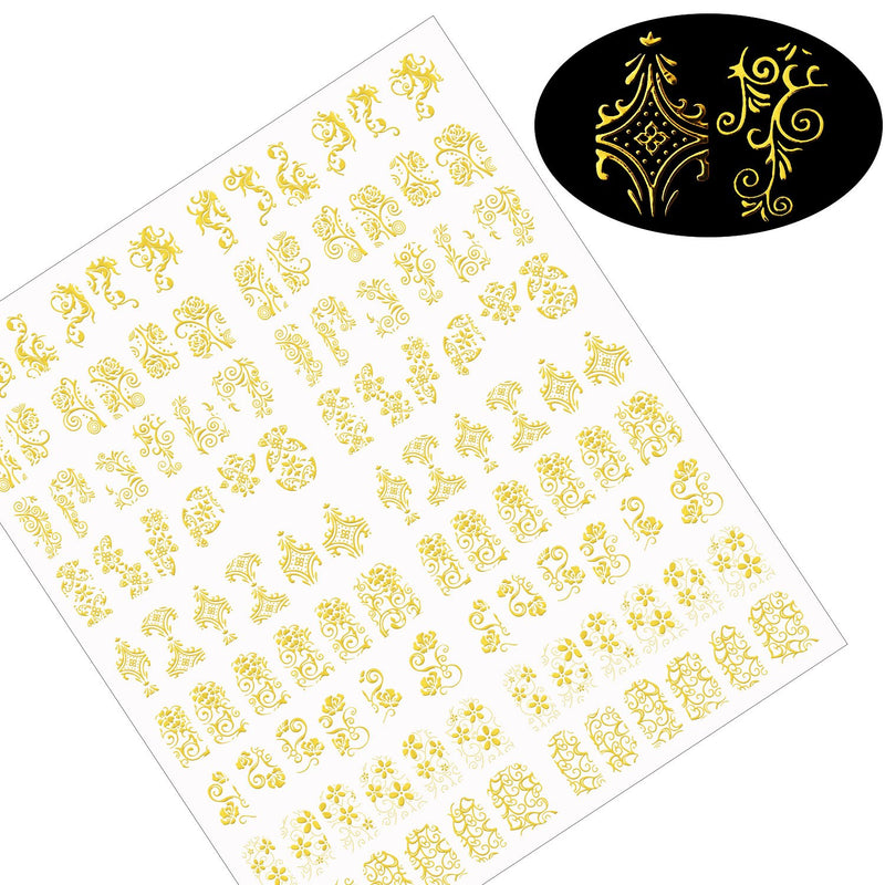 Mudder 216 Pieces 3D Flower Nail Art Stickers Decals Self-adhesive Nail Tips Decorations, 2 Sheet (Silver and Gold) - BeesActive Australia