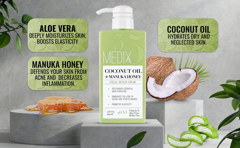 MEDIX Coconut Body Lotion + Manuka Honey Cream | Coconut Oil Lotion For Women & Men | Natural Coconut Cream Moisturizer Body Butter Skin Care Balm For Stretch Marks, Cellulite, & Dry Skin, 15 Fl Oz - BeesActive Australia