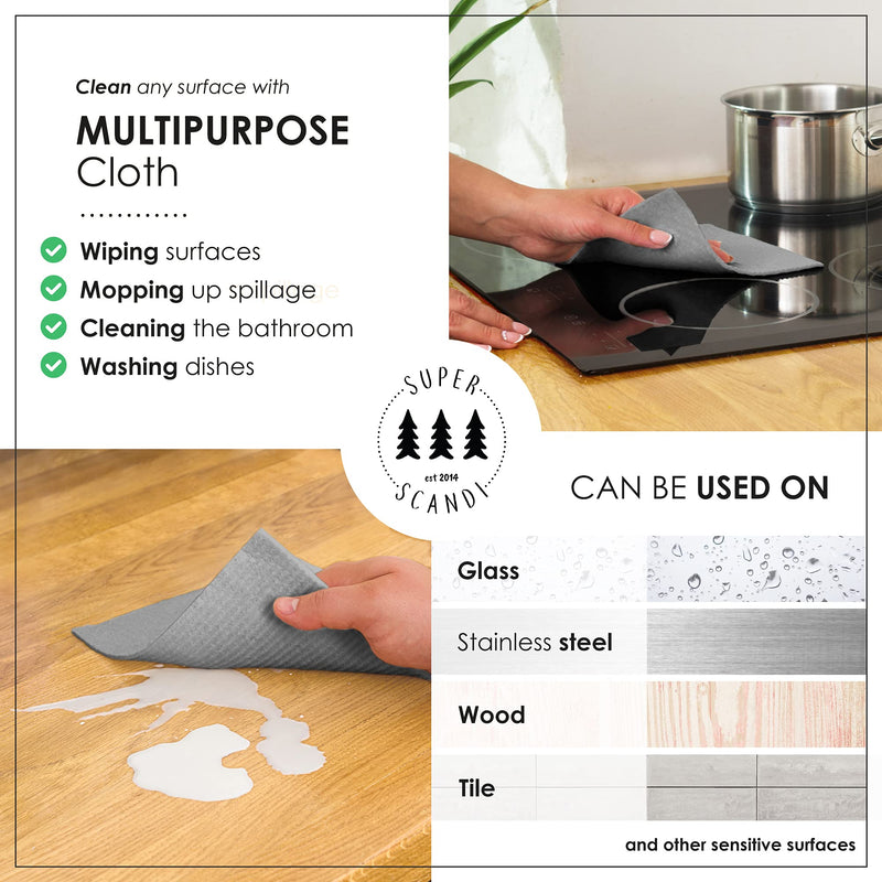 SUPERSCANDI Swedish Dishcloths for Kitchen Grey 10 Pack Reusable Compostable Kitchen Cloth Made in Sweden Cellulose Sponge Swedish Dish Cloths for Washing Dishes Reusable Paper Towels washable 10 Pack Grey - BeesActive Australia